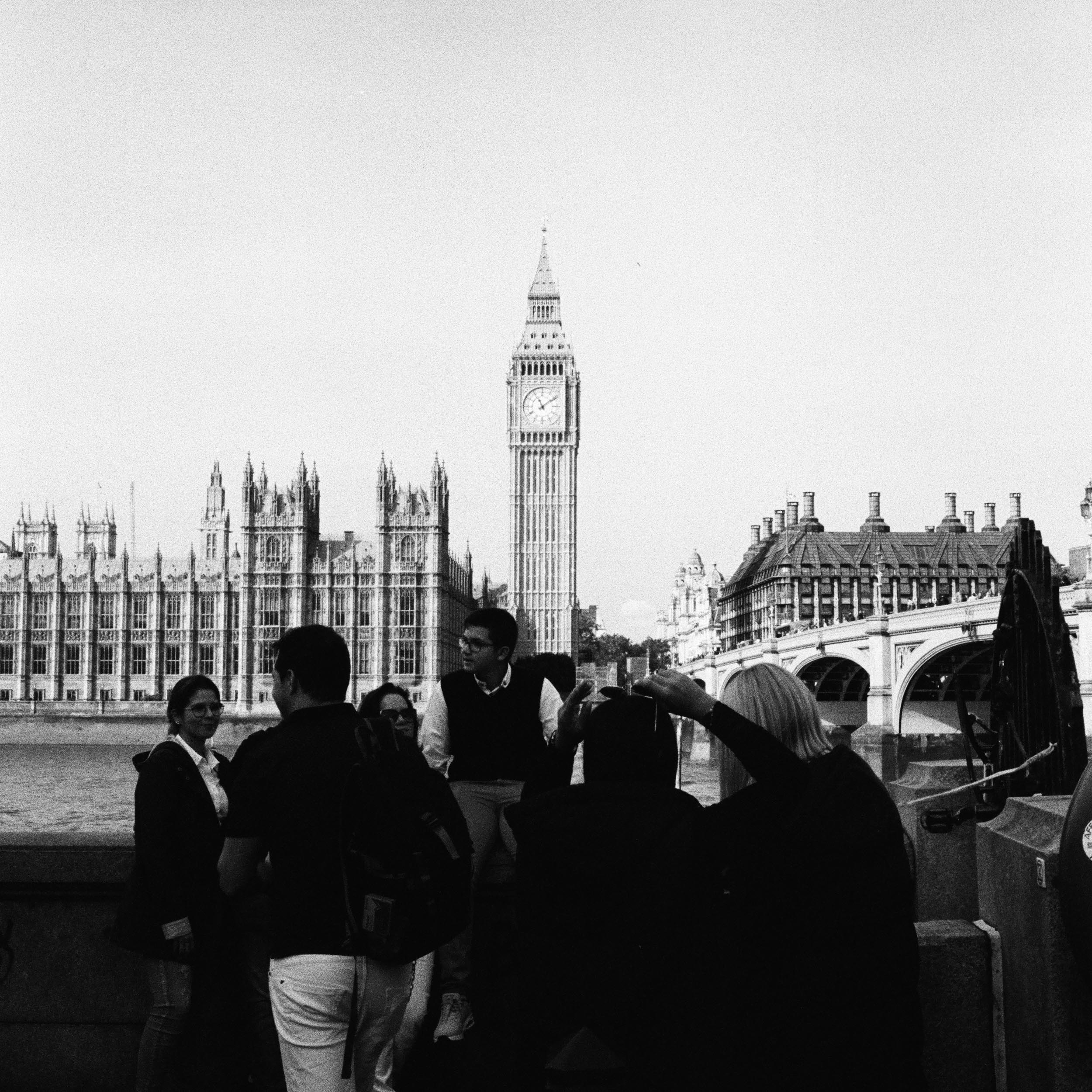 Elizabeth Tower from the opposite side of the river with people in front