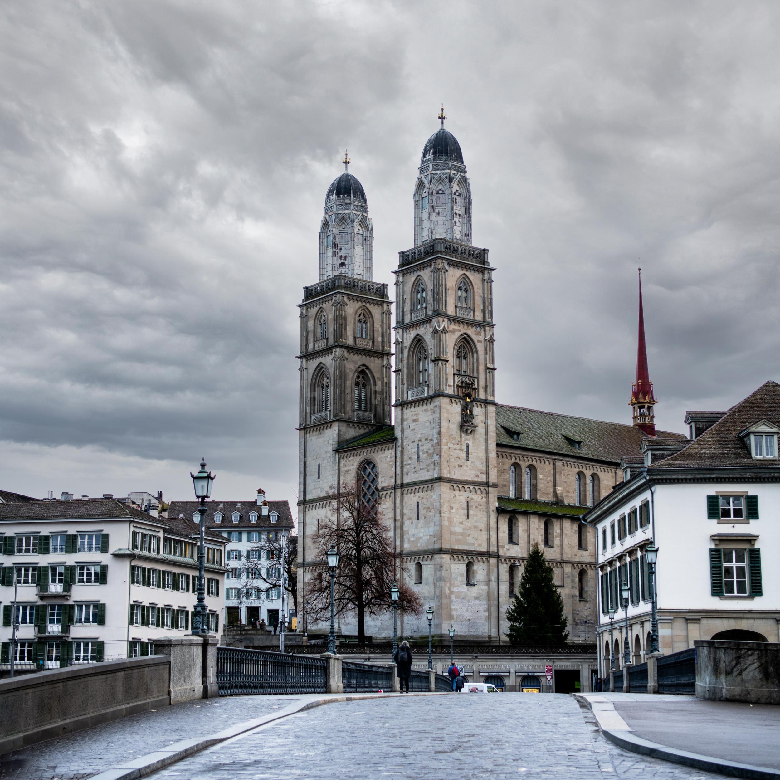 church with two towers in the middle of an old town