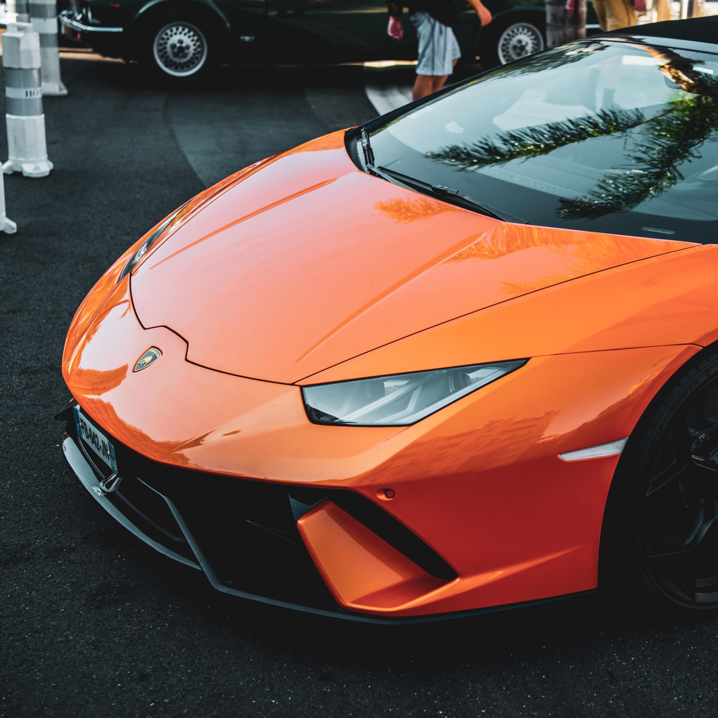 front part of an orange Lamborghini