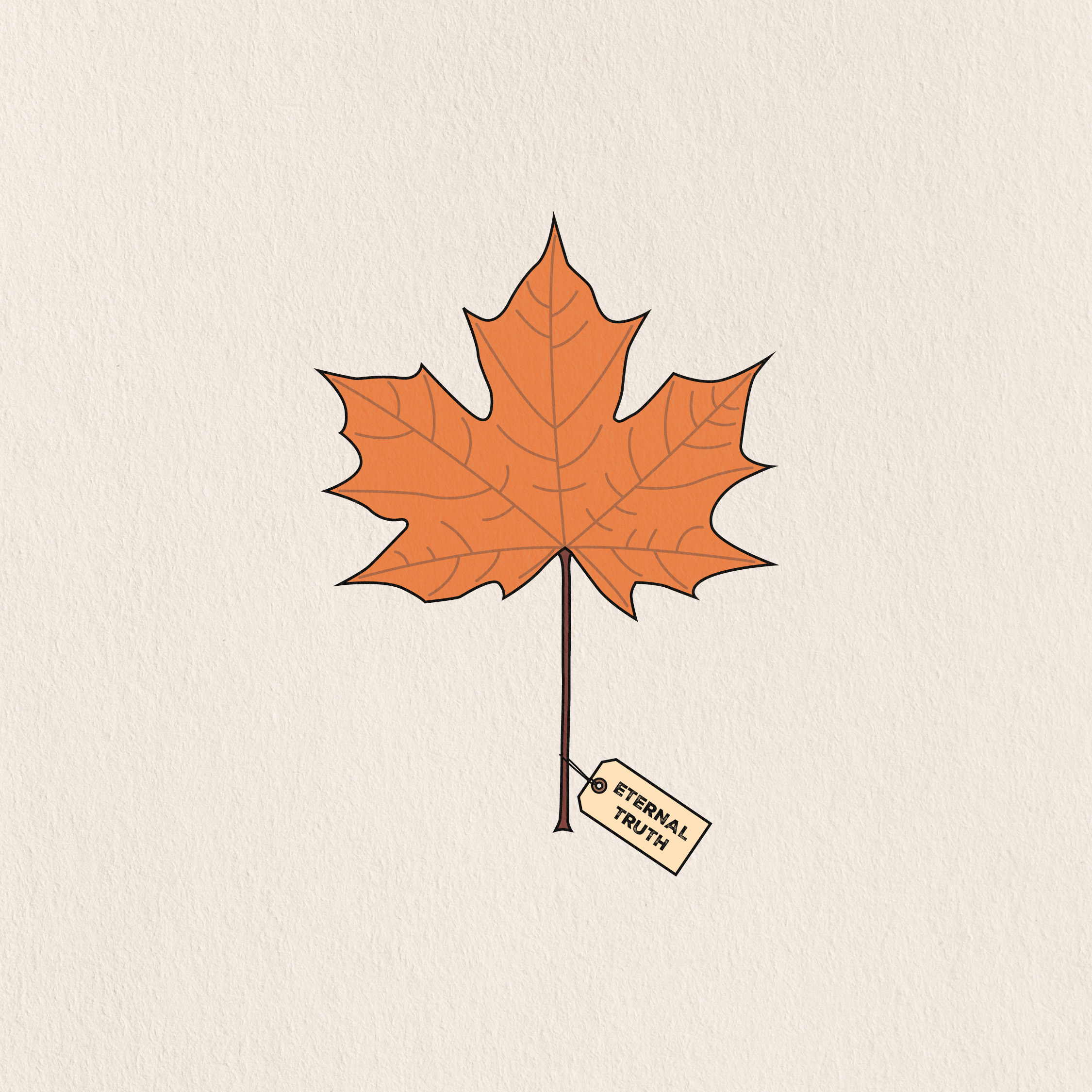single autumn leaf with a label on it