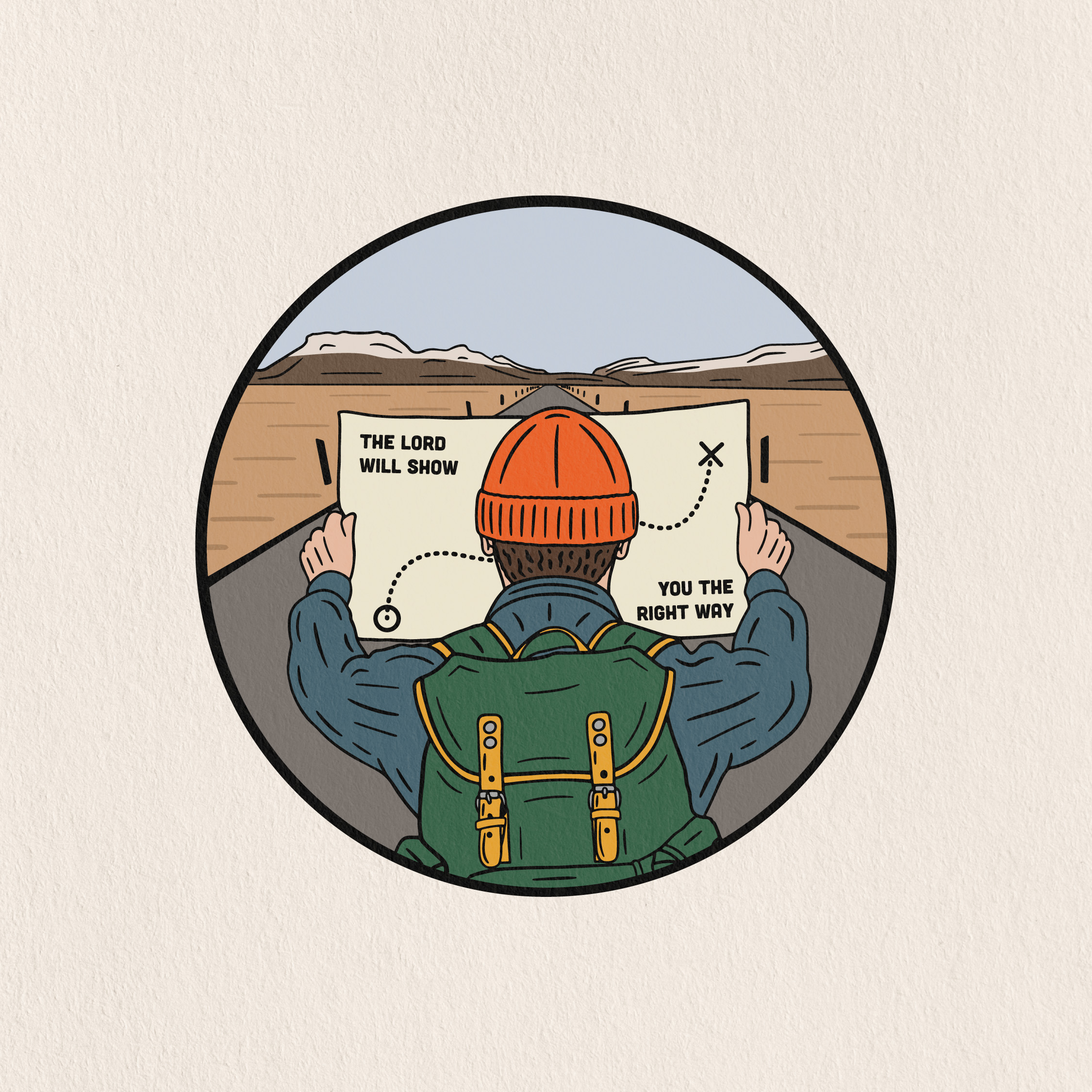 man walking on a path holding up a map