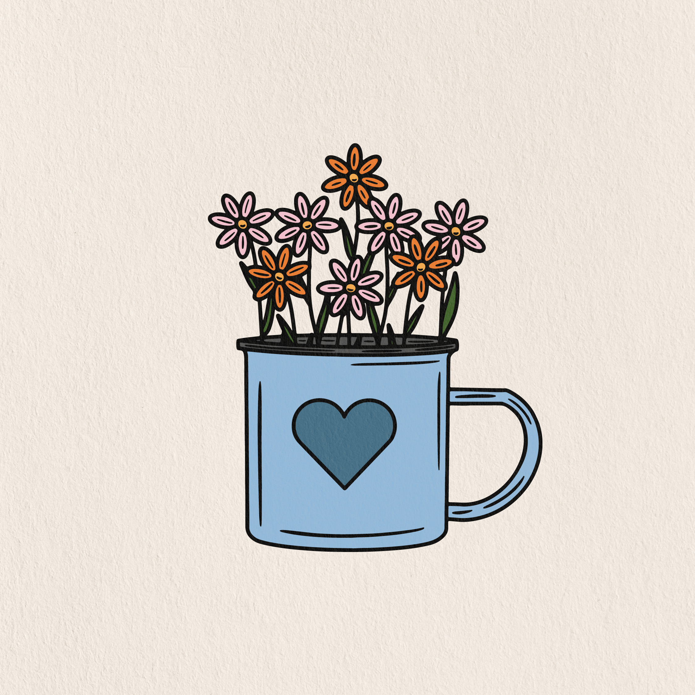 enamel mug with colored flowers