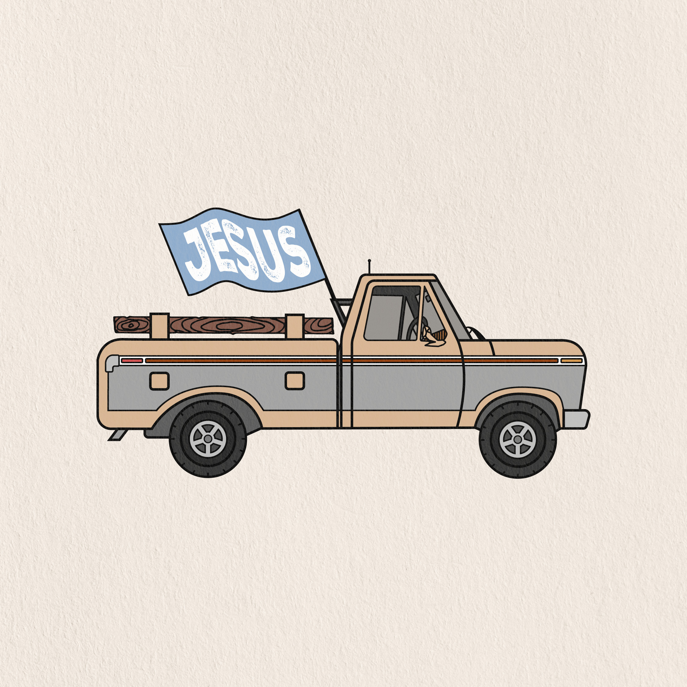 vintage pickup with flag on the back